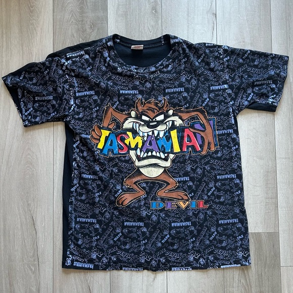 novel teez Other - Rare Vintage 90's Tasmanian Devil AOP Graphic T-Shirt Novel Teez Tag Size XL